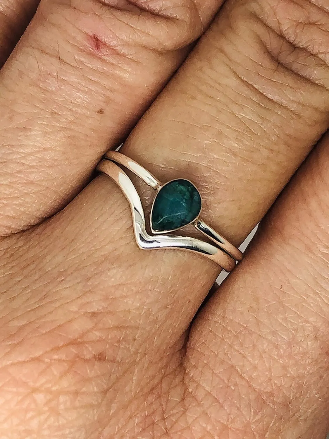 Pear Created Emerald 925 Sterling Silver Ring - Delicate BOHO Chic Jewelry - Fashionable and Stylish for Women with Velvet Gift Bag - Made by Indian Artisans - Size 5-9