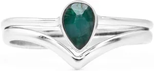 Pear Created Emerald 925 Sterling Silver Ring - Delicate BOHO Chic Jewelry - Fashionable and Stylish for Women with Velvet Gift Bag - Made by Indian Artisans - Size 5-9