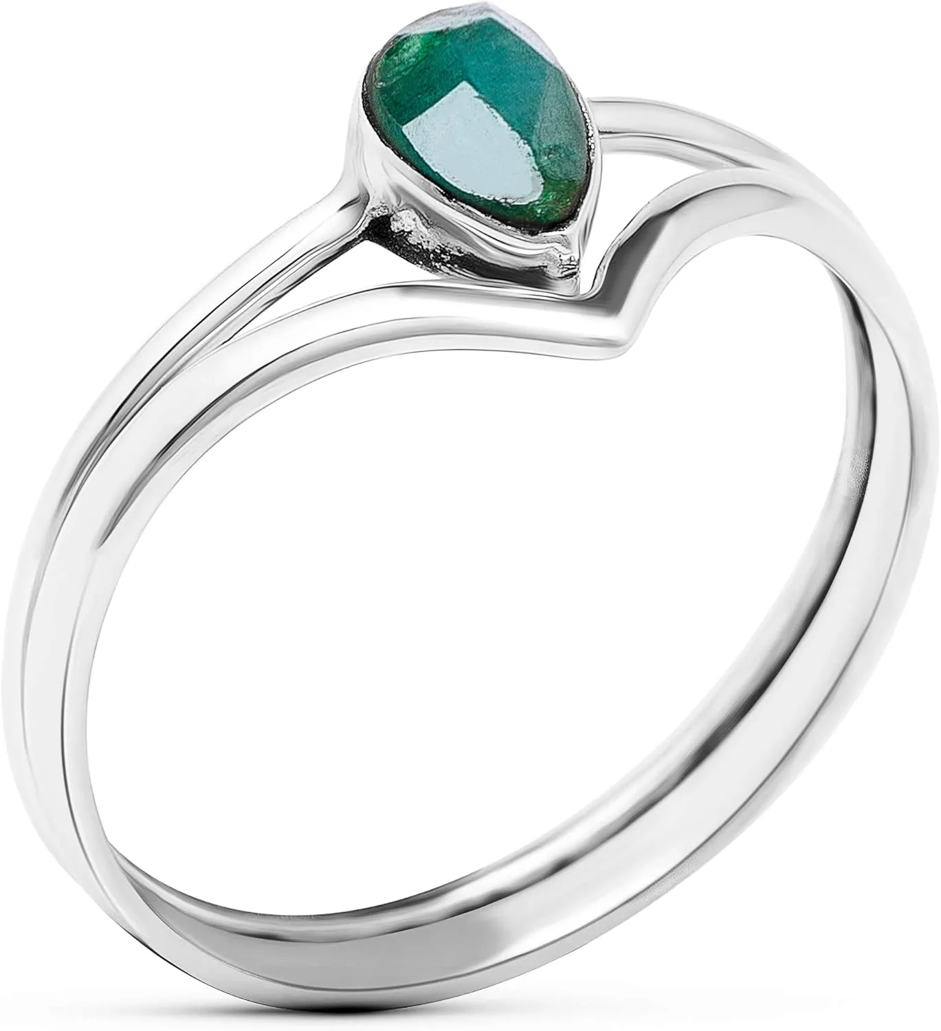 Pear Created Emerald 925 Sterling Silver Ring - Delicate BOHO Chic Jewelry - Fashionable and Stylish for Women with Velvet Gift Bag - Made by Indian Artisans - Size 5-9