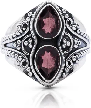 Pear Garnet Multi Stone -925 Sterling Silver Ethnic Ring - Gipsy BOHO Chic Jewelry - Fashionable and Stylish for Women with Velvet Gift Bag/Box - Made by Indian Artisans - Size 6-9