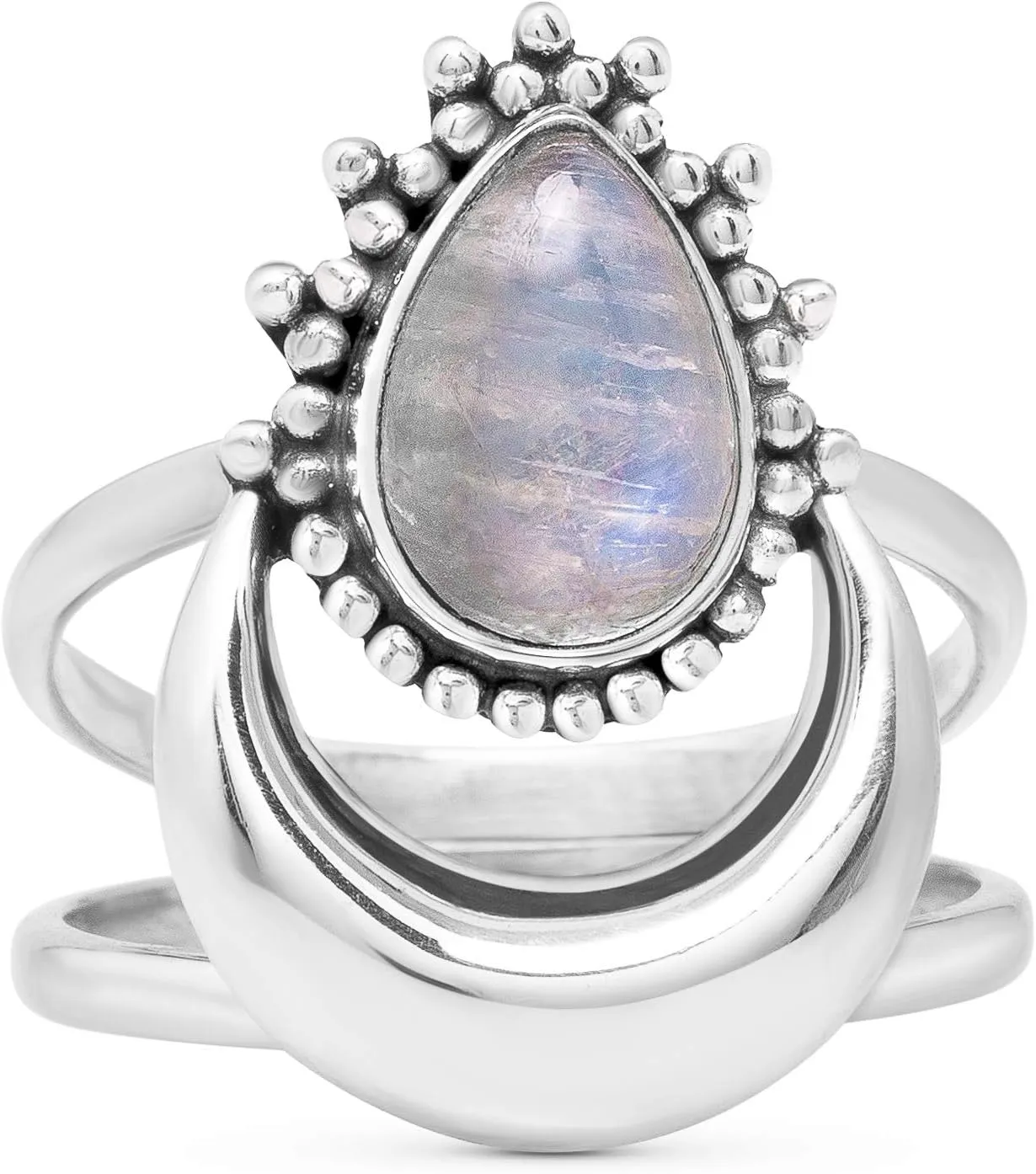 Pear Moonstone 925 Sterling Silver Ring - BOHO Chic Jewelry - Fashionable and Stylish for Women with Velvet Gift Bag - Made by Indian Artisans - Size 6-10