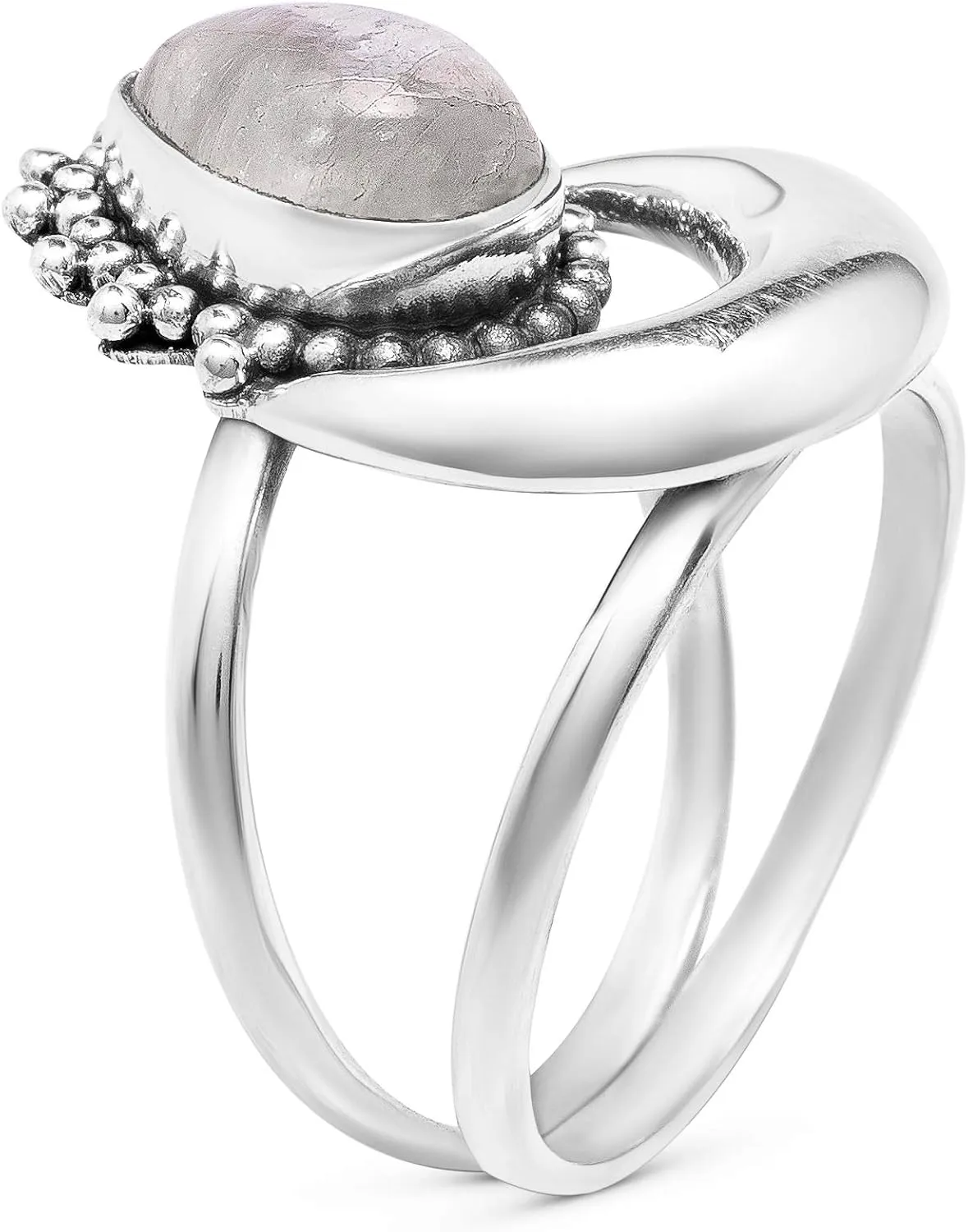 Pear Moonstone 925 Sterling Silver Ring - BOHO Chic Jewelry - Fashionable and Stylish for Women with Velvet Gift Bag - Made by Indian Artisans - Size 6-10