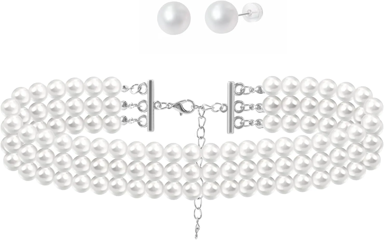 Pearl Choker Necklace for Women Wedding, Boho Dainty Round Imitation Pearl Layered Strands Vintage Chocker Necklace Set, Layered Pearl Necklaces Bridal Elegant Multi-layer Pearl Costume Jewelry