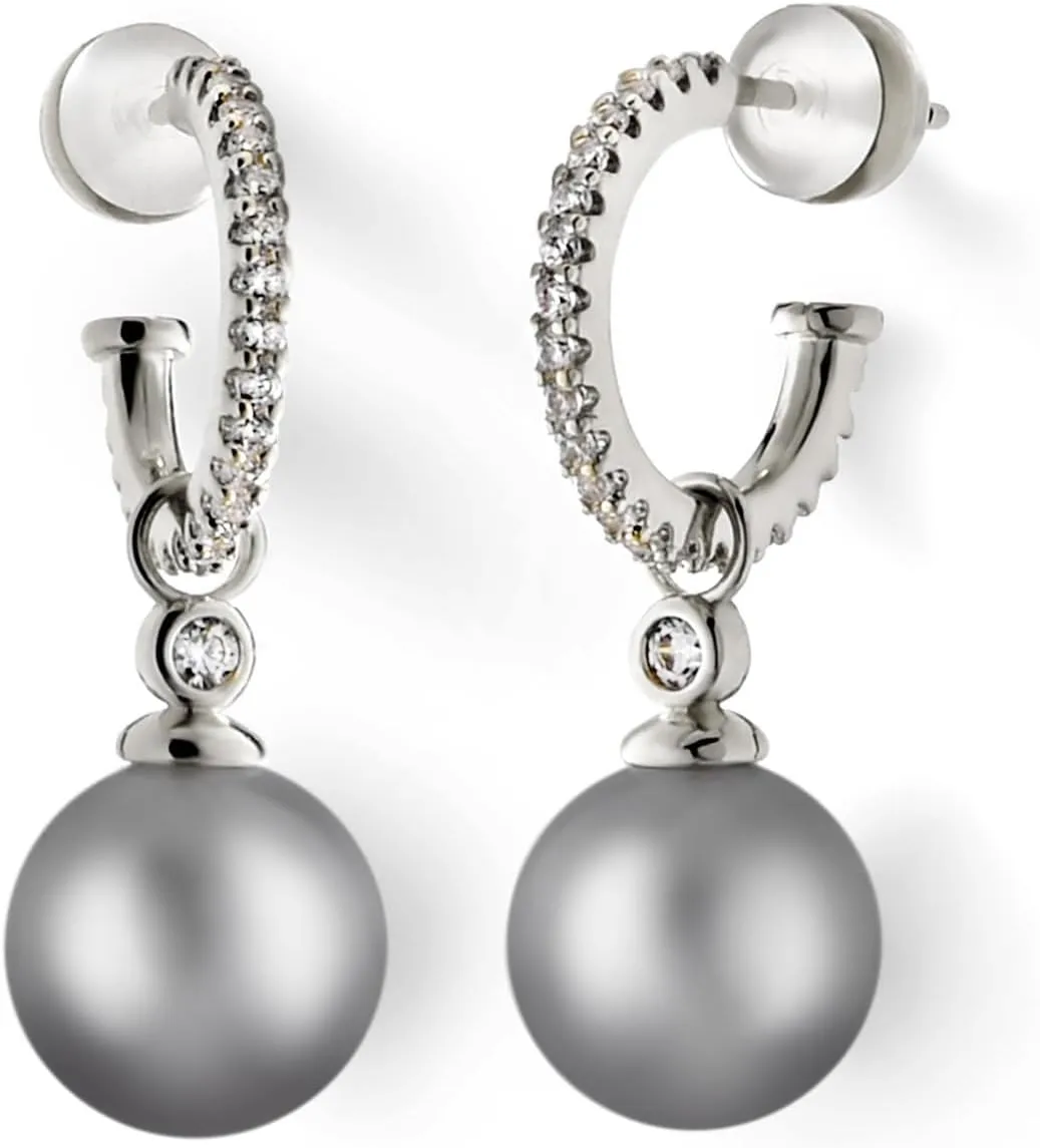 Pearl Earrings for Women, Sterling Silver Post Open Hoop Dangle Earrings Trendy Jewelry Gift