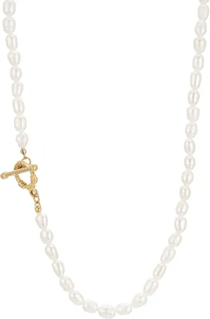 Pearl Necklaces for Women Stainless Steel Gold Clasp White Pearl Choker Necklace Baroque Pearl Jewelry Gifts for Birthday, 16 inch