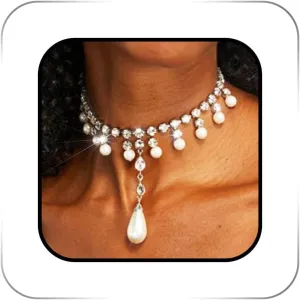 Pearl Rhinestone Choker Necklace Jewelry Silver 1920s Vintage Necklaces Sparkly Crystal Prom Neck Accessory for Women