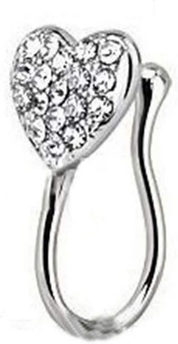 Personalized Nose Ring Hoop Nose Studs,Nose Ring Glitter Heart Shape Rhinestone Alloy Stylish Fake Nose Ring for Party - Silver