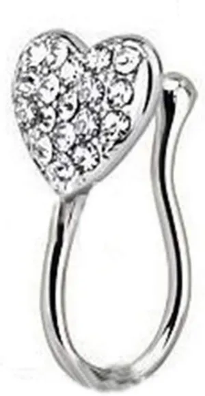 Personalized Nose Ring Hoop Nose Studs,Nose Ring Glitter Heart Shape Rhinestone Alloy Stylish Fake Nose Ring for Party - Silver