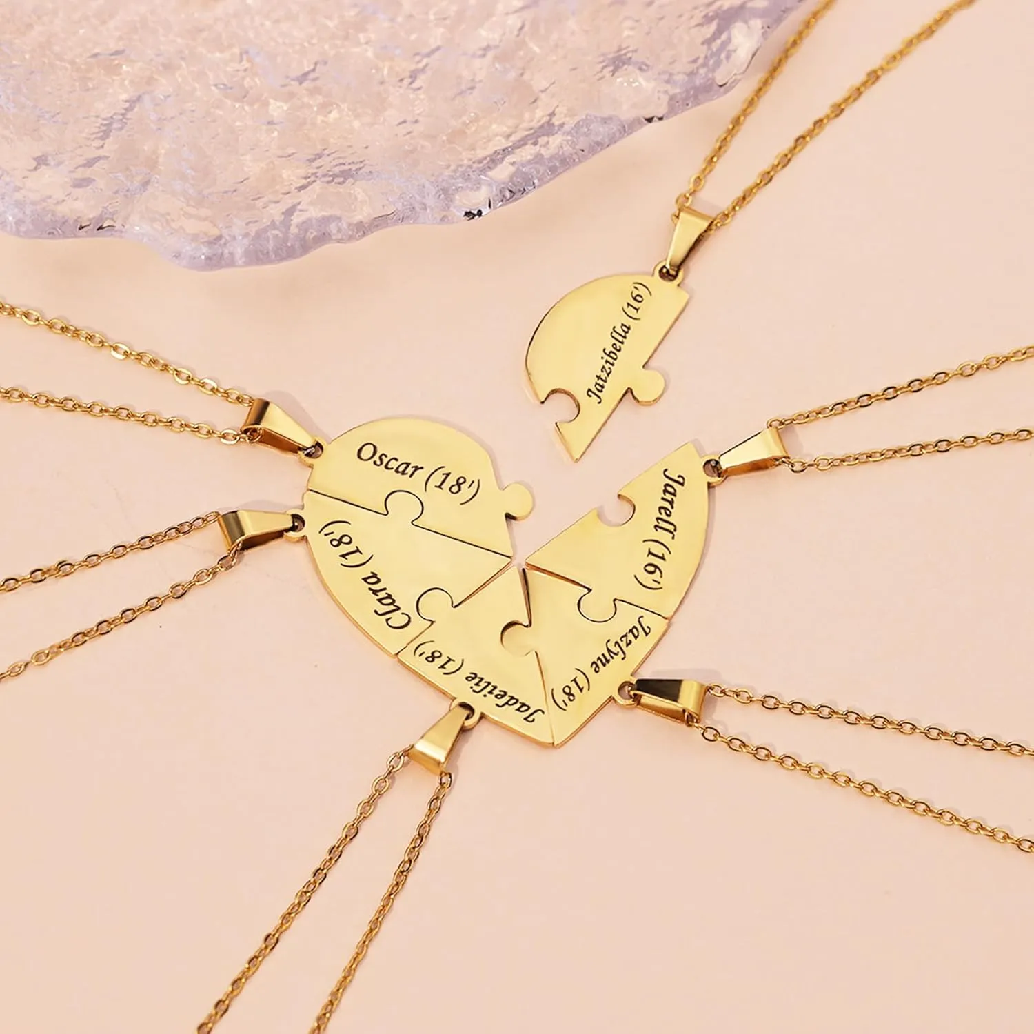 Personalized Sterling Silver Heart Puzzle Necklaces Set  Custom Name 2/3/4/5/6/7/8 Pieces BFF & Family Jewelry with Free Engraving Elegant Packaging for Family Friends