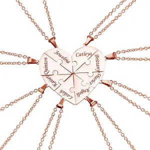 Personalized Sterling Silver Heart Puzzle Necklaces Set  Custom Name 2/3/4/5/6/7/8 Pieces BFF & Family Jewelry with Free Engraving Elegant Packaging for Family Friends