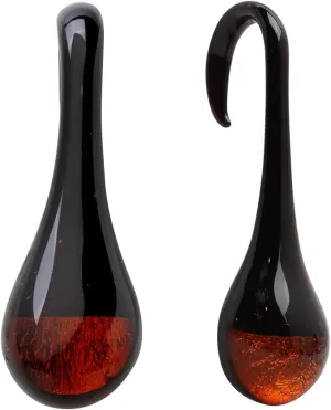 Pierced Owl - Shiny Black to Gold Water Droplet Hanging Glass Taper Plugs, Sold as a Pair