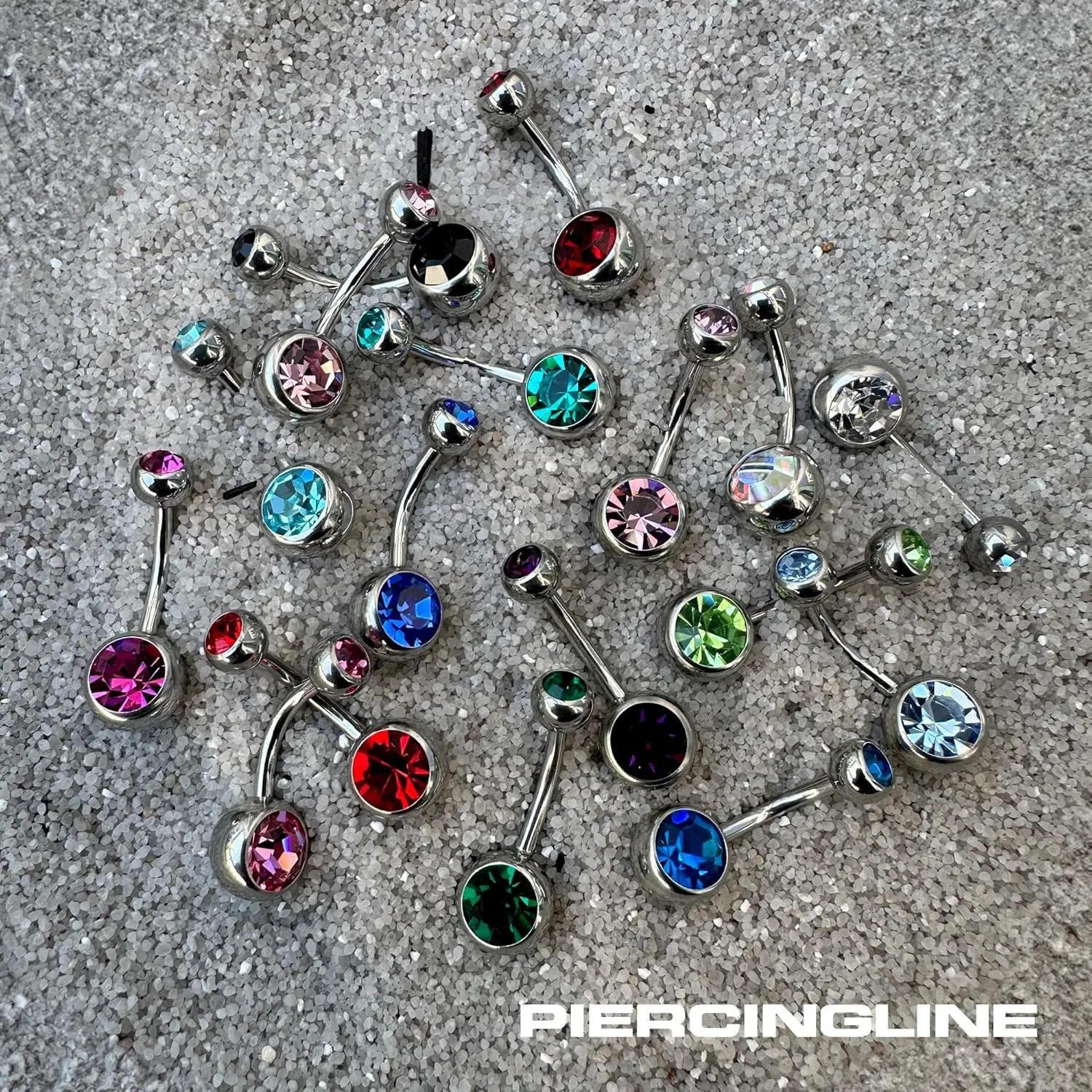 PIERCINGLINE belly button ring surgical steel with 2 clear crystals - navel piercing jewelry in 4 stylish colors (black, gold, rose gold ans silver) and 3 sizes