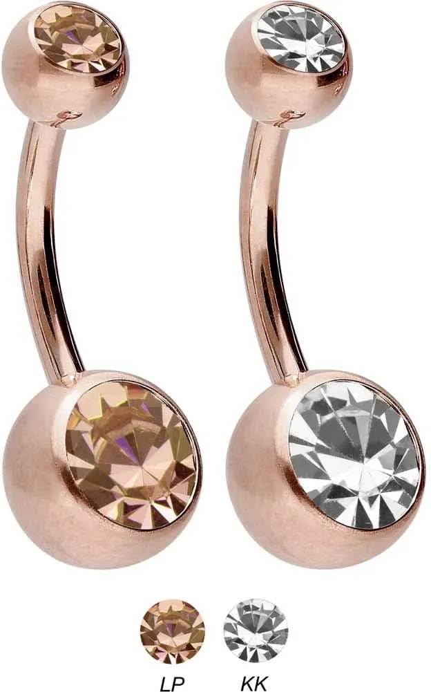 PIERCINGLINE belly button ring surgical steel with 2 clear crystals - navel piercing jewelry in 4 stylish colors (black, gold, rose gold ans silver) and 3 sizes