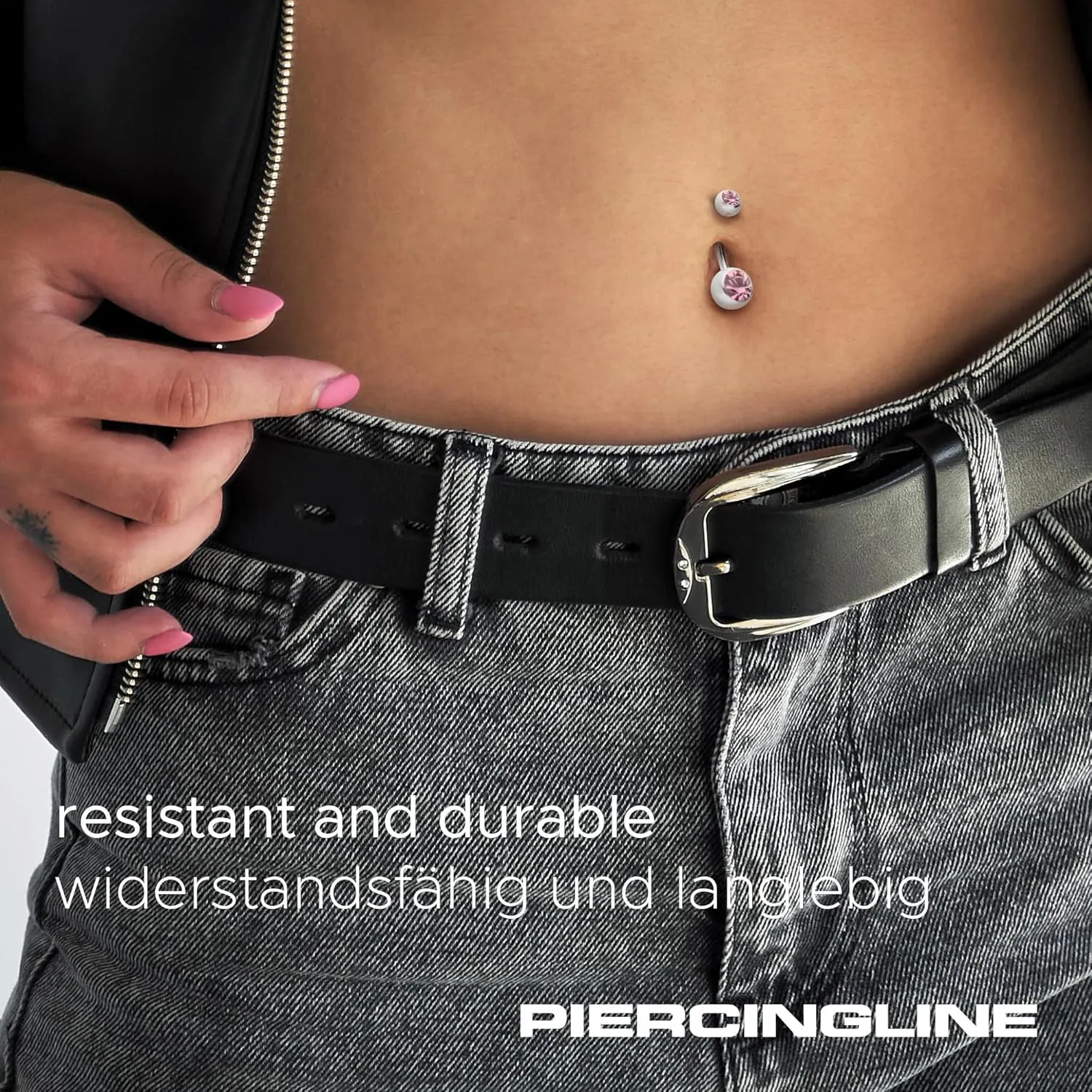 PIERCINGLINE belly button ring surgical steel with 2 clear crystals - navel piercing jewelry in 4 stylish colors (black, gold, rose gold ans silver) and 3 sizes