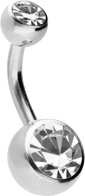 PIERCINGLINE belly button ring surgical steel with 2 clear crystals - navel piercing jewelry in 4 stylish colors (black, gold, rose gold ans silver) and 3 sizes