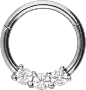 PIERCINGLINE segment ring clicker with 3 crystals made of surgical steel - piercing for ear, septum piercing, tragus or helix piercing jewelry in 4 stylish colors