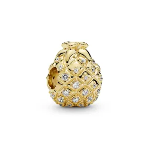 Pineapple 14k Gold Plated  charm with golden coloured cubic zirconia