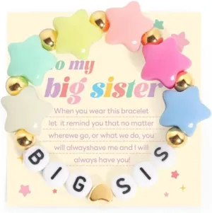Pingyongchang Colorful Big Sister Bracelets Heart Star Butterfly Charm Beaded Bracelet Cute BIG SIS Stretch Bracelets Friendship Jewelry Gift for Women