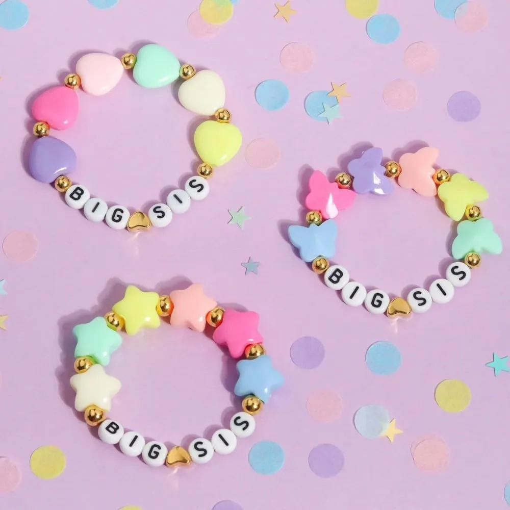 Pingyongchang Colorful Big Sister Bracelets Heart Star Butterfly Charm Beaded Bracelet Cute BIG SIS Stretch Bracelets Friendship Jewelry Gift for Women