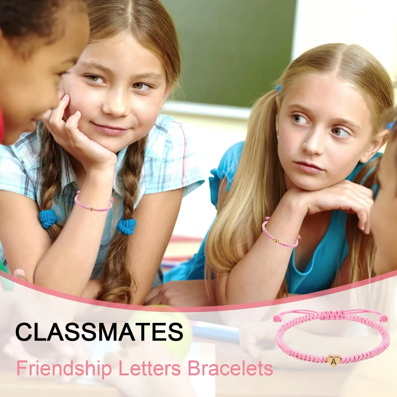 Pink Initial Bracelet Weave Rope Letter Bracelet for Women Heart Charm A-Z Birthday Gifts Handmade Adjustable Jewelry for Couple Daughter Son Mom Female Men Jewelry Gift (L)