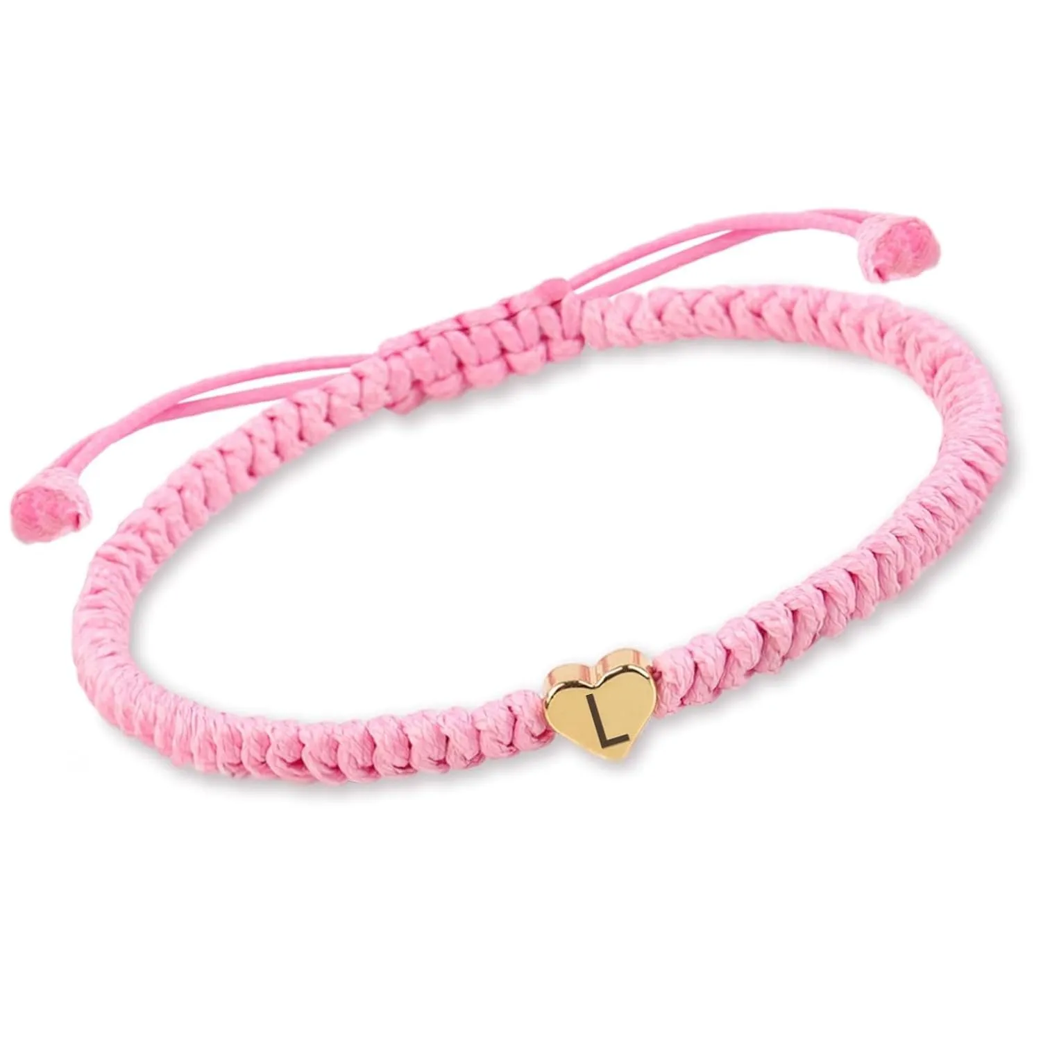 Pink Initial Bracelet Weave Rope Letter Bracelet for Women Heart Charm A-Z Birthday Gifts Handmade Adjustable Jewelry for Couple Daughter Son Mom Female Men Jewelry Gift (L)