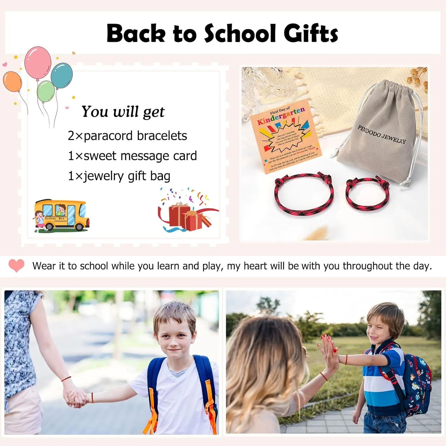 PINKDODO First Day of School Bracelet Mommy and Me Bracelets Mother Son Back to School Gifts