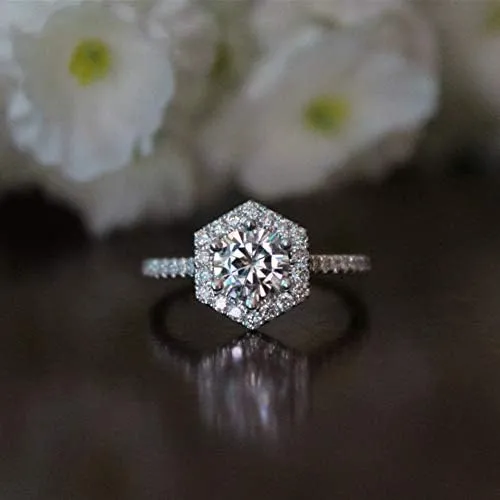 Platinum Plated Moissanite Princess Artificial Diamond Ring Emerald Cut Sterling Silver and Cubic Zirconia Wedding Ring Engagement Band (7)
