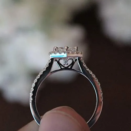 Platinum Plated Moissanite Princess Artificial Diamond Ring Emerald Cut Sterling Silver and Cubic Zirconia Wedding Ring Engagement Band (7)
