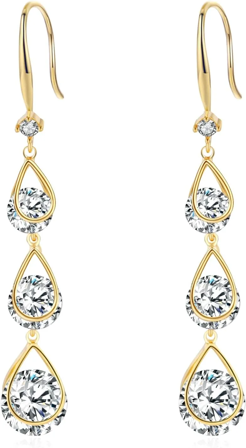 Platinum-Plated or 18K Gold Plated Cubic Zirconia Drop Earrings
