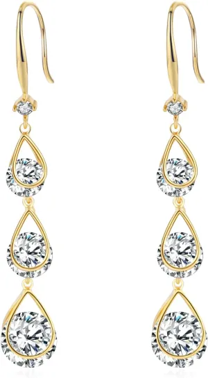 Platinum-Plated or 18K Gold Plated Cubic Zirconia Drop Earrings