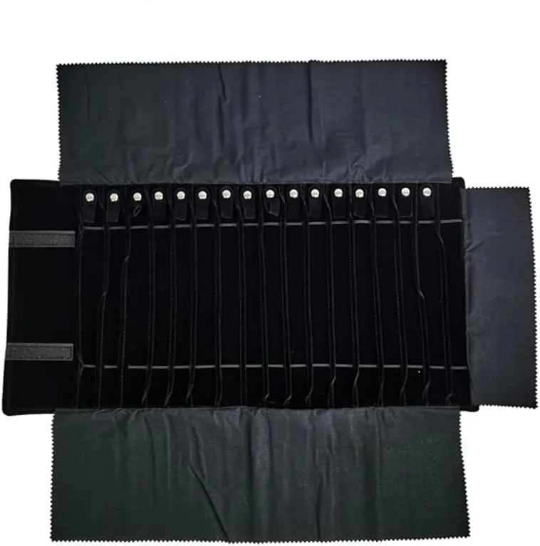 Portable Jewelry Roll Untangled Secure Necklace Travel Storage Bag Displays Holder 16 Chain (Black)