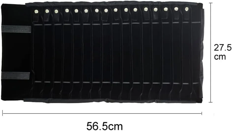 Portable Jewelry Roll Untangled Secure Necklace Travel Storage Bag Displays Holder 16 Chain (Gray PU and Black Velvet)