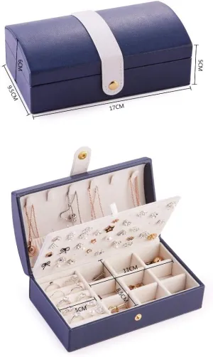 Portable Jewelry Storage Box Imitation Leather Travel Ring Necklaces Storage Cases Gift Makeup Organizer WB2316 - (Color: Blue)