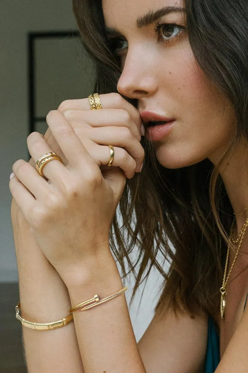 POTESSA 18K Gold Plated Open Bangle Cuff Bracelets Adjustable Dainty Boho Cuff Bangle Bracelets Handemade Jewelry for Women