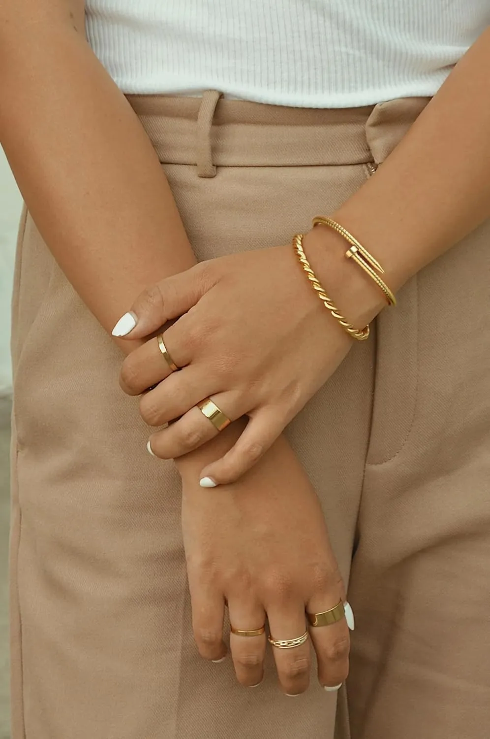 POTESSA 18K Gold Plated Open Bangle Cuff Bracelets Adjustable Dainty Boho Cuff Bangle Bracelets Handemade Jewelry for Women