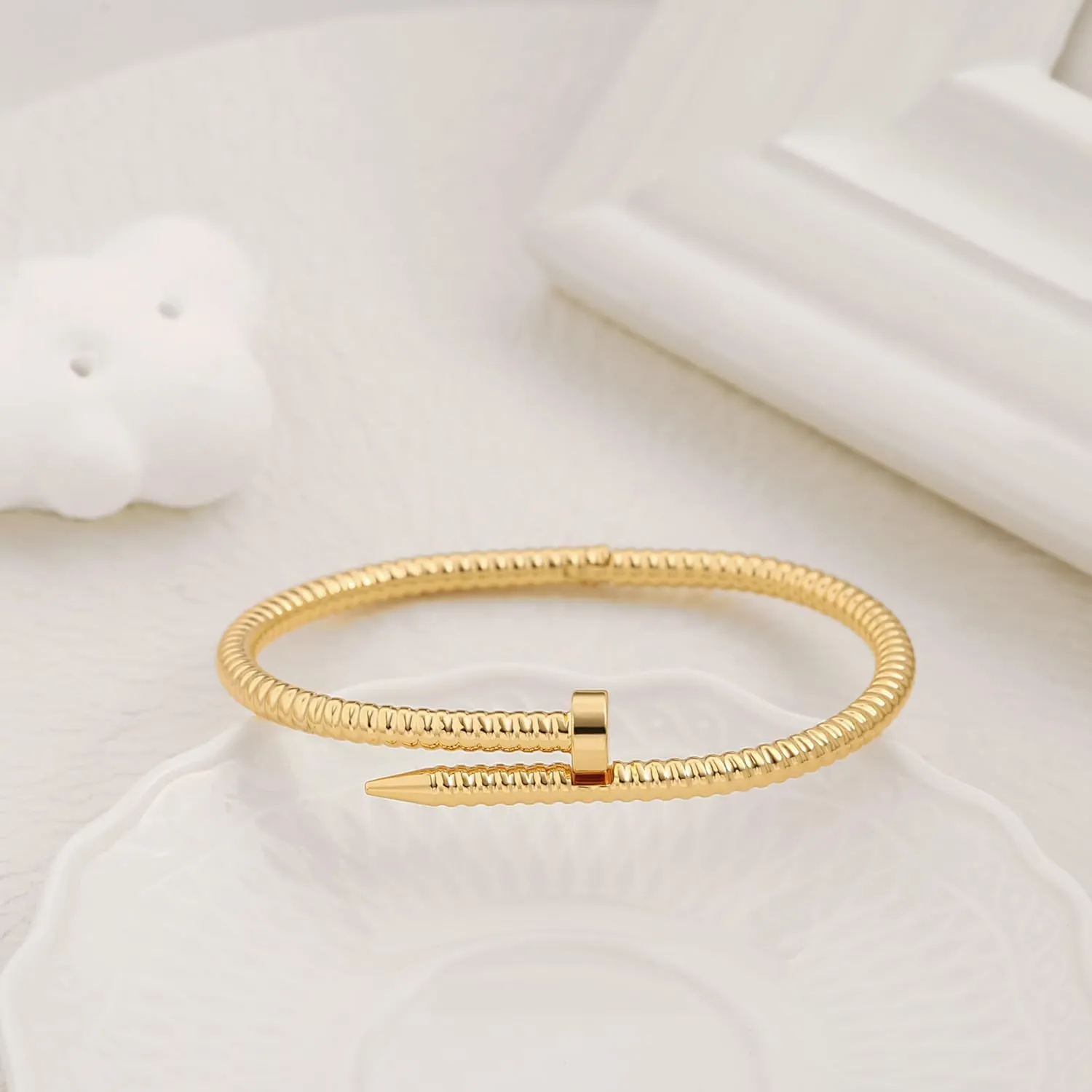 POTESSA 18K Gold Plated Open Bangle Cuff Bracelets Adjustable Dainty Boho Cuff Bangle Bracelets Handemade Jewelry for Women