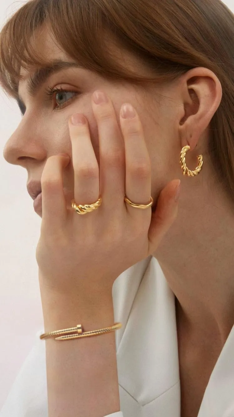 POTESSA 18K Gold Plated Open Bangle Cuff Bracelets Adjustable Dainty Boho Cuff Bangle Bracelets Handemade Jewelry for Women