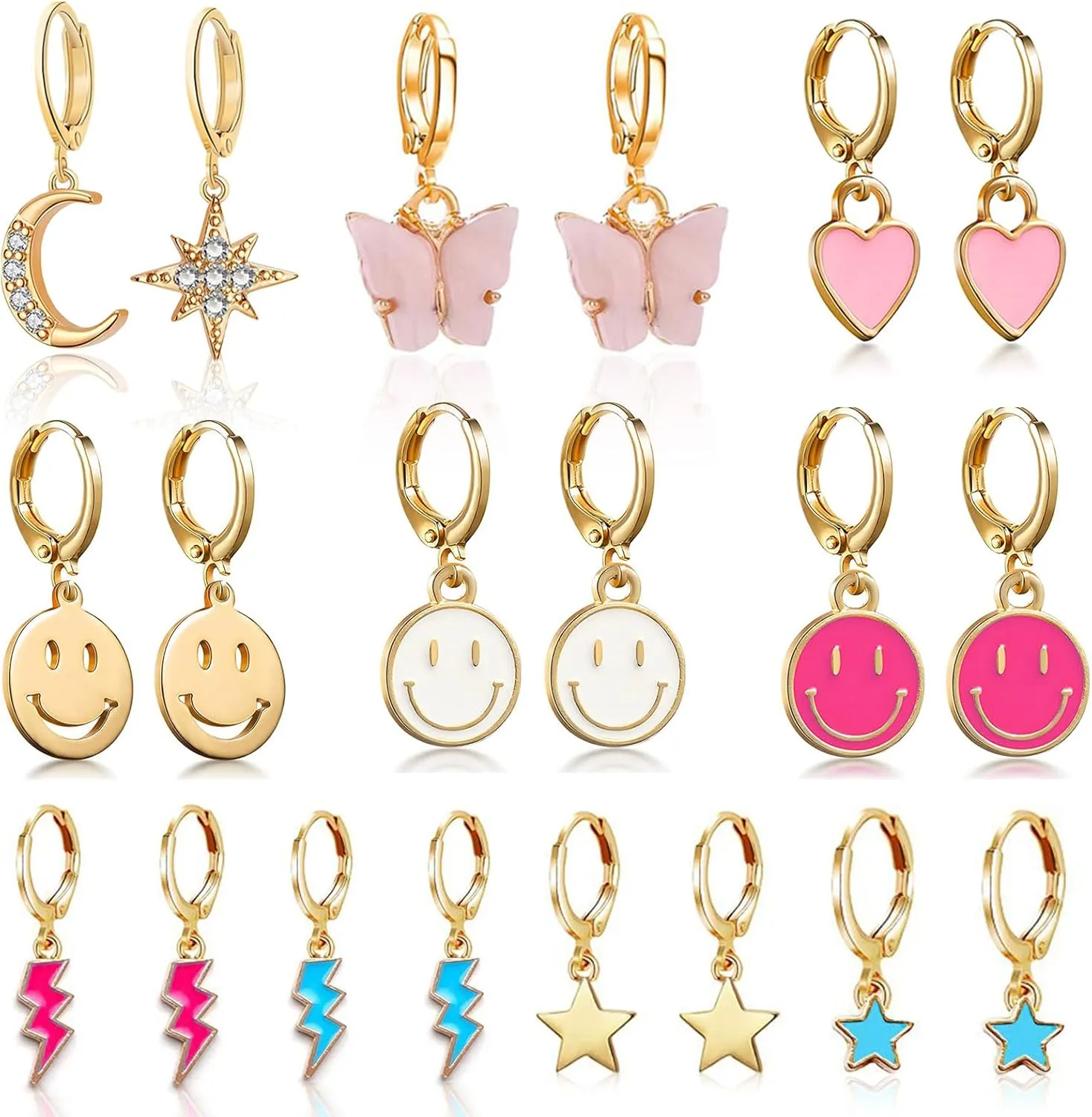 Preppy Earrings for Women Drop Dangle Earrings Set Aesthetic Earring Packs for Birthday Christmas Trendy Jewelry Gifts