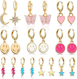 Preppy Earrings for Women Drop Dangle Earrings Set Aesthetic Earring Packs for Birthday Christmas Trendy Jewelry Gifts