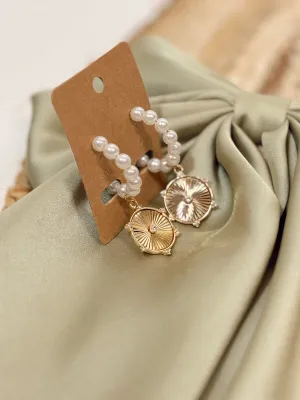 Prized Possession Pearl   Gold Coin Hoop Earrings