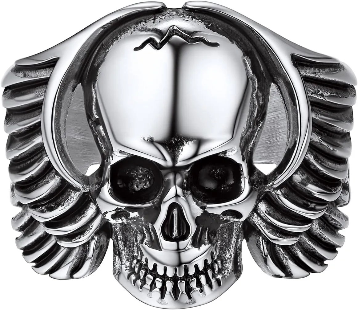 PROSTEEL Gothic Jewelry Cool Skull Rings for Men Women, Can Customize Text, Black/18K Gold Plated 316L Stainless Steel Rings, Size 7-14, Come with Box