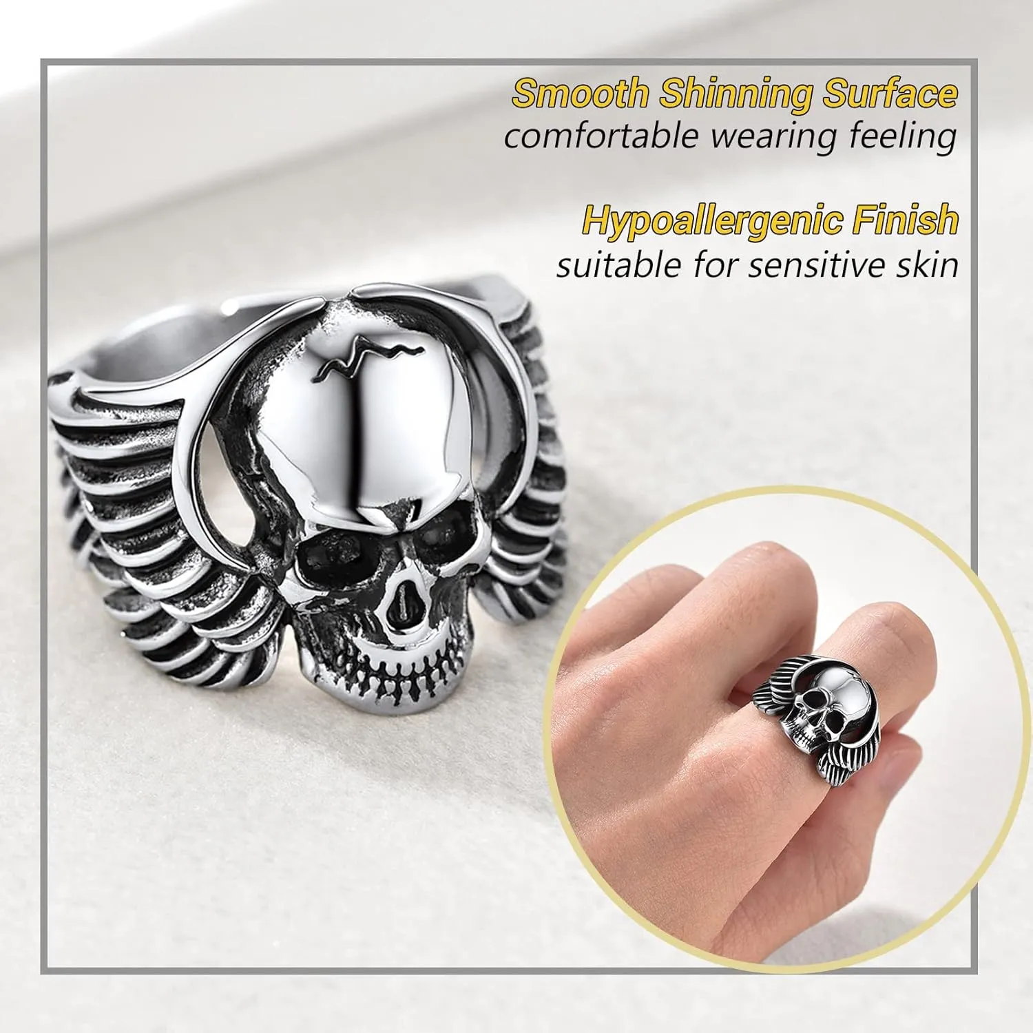PROSTEEL Gothic Jewelry Cool Skull Rings for Men Women, Can Customize Text, Black/18K Gold Plated 316L Stainless Steel Rings, Size 7-14, Come with Box