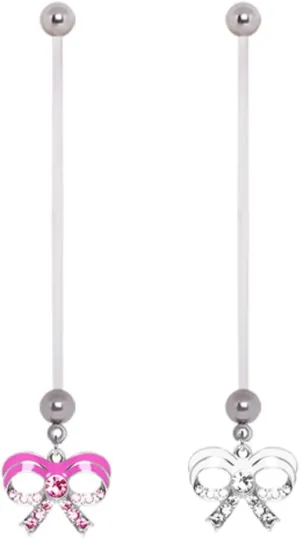 PTFE Brilliant Epoxy Bow Dangle Pregnancy Navel Ring White