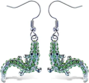 Puzzled Green Alligator Fish Hook Earrings, 1.5 Inch Fashionable & Elegant Jewelry Rhinestone Studded Earring For Girls Teens Women Fashion Ear Accessory