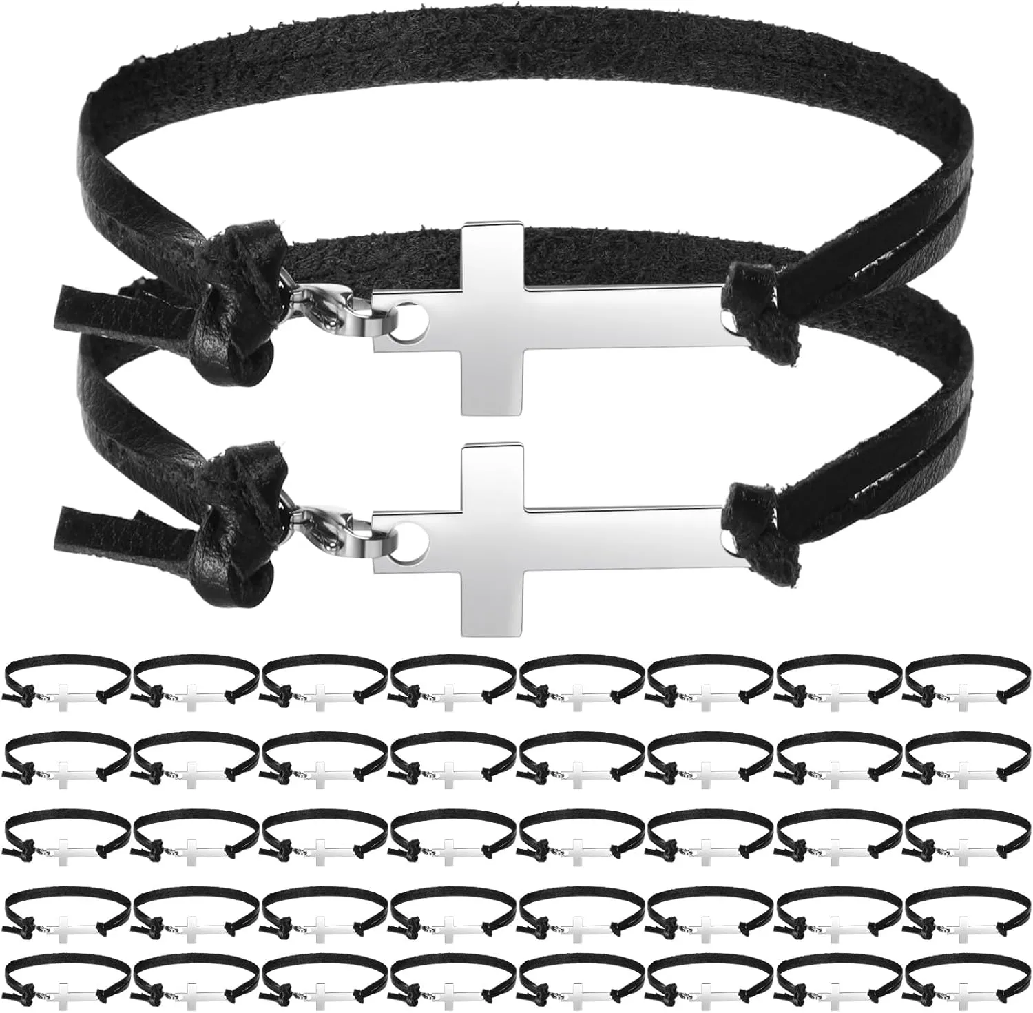 Quelay 50 Pcs Leather Cross Bracelets Bulk Christian Jewelry Gifts Bible Cross Bracelets for Women Men Inspirational Religious Gifts Bulk for Church Christmas