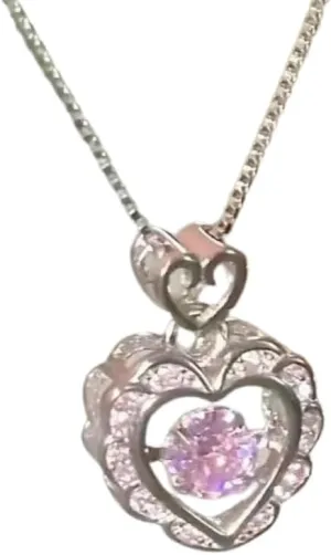 Razered Korean Fashion Vintage Hollow Pink Crystal Heart Pendant Silver Color Chain Neck Necklace For Women Wedding Aesthetic Jewelry