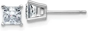 Real 14k White Gold 1.00ct. 4.5mm Square Brilliant Moissanite 4-Prong Basket Post Studs Earrings 4.5mm