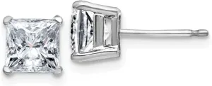 Real 14k White Gold 1.50ct. 5mm Square Brilliant Moissanite 4-Prong Basket Post Studs Earrings 5mm