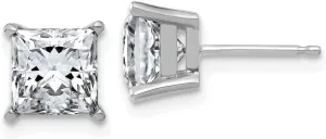 Real 14k White Gold 3.00ct. 6.5mm Square Brilliant Moissanite 4-Prong Basket Post Studs Earrings 6.5mm
