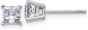 Real 14k White Gold 3/4ct. 4mm Square Brilliant Colorless Moissanite Basket Post Studs Earrings 4mm